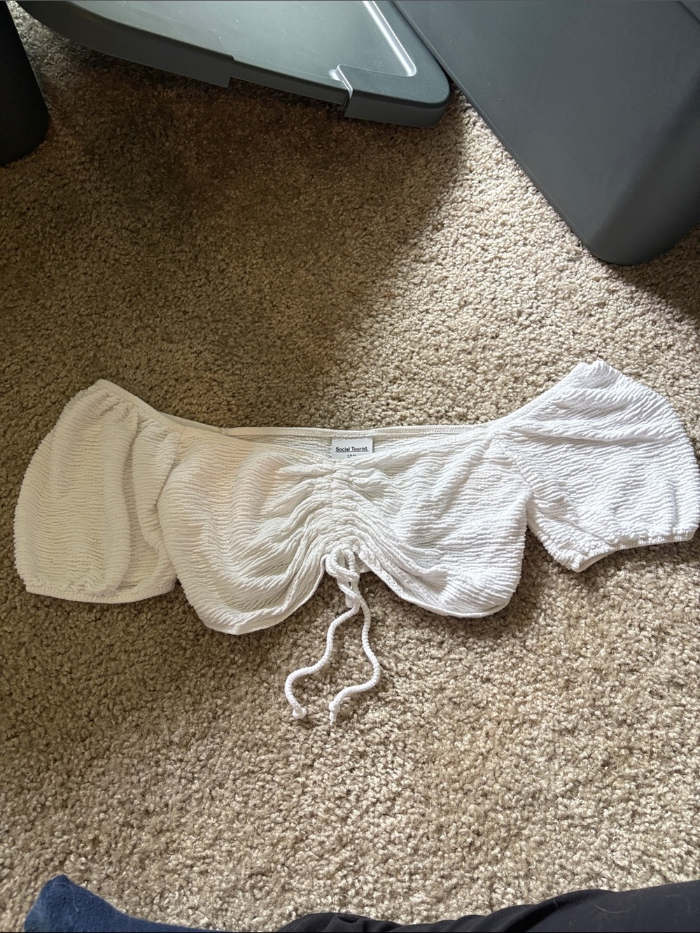 White Smocked Drawstring Crop Top
